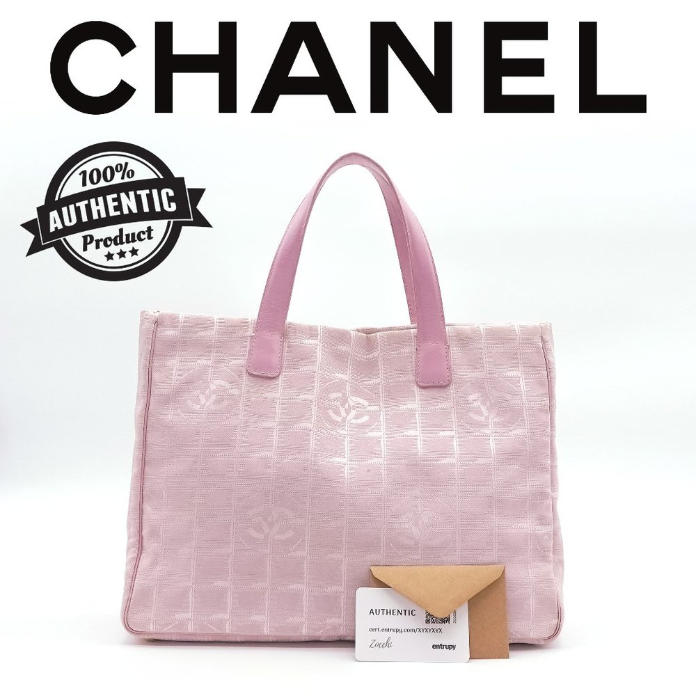 Chanel Travel Line Nylon Jacquard Buttom Closure Tote Pink